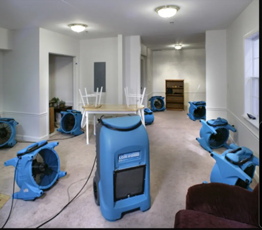 Air movers and dehumidifier setup for Water Extraction & Removal in New Albany